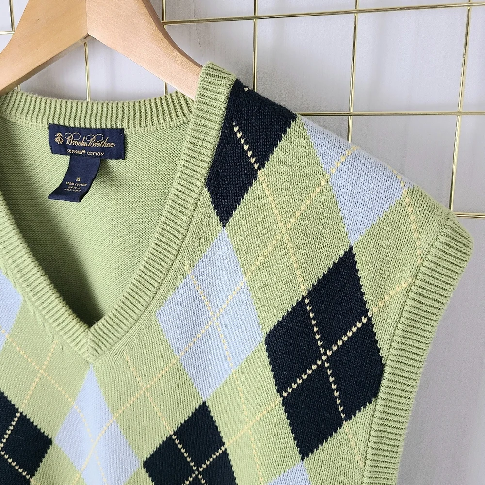 Brooks Brothers Green Argyle Supima Cotton Preppy Sweater Vest